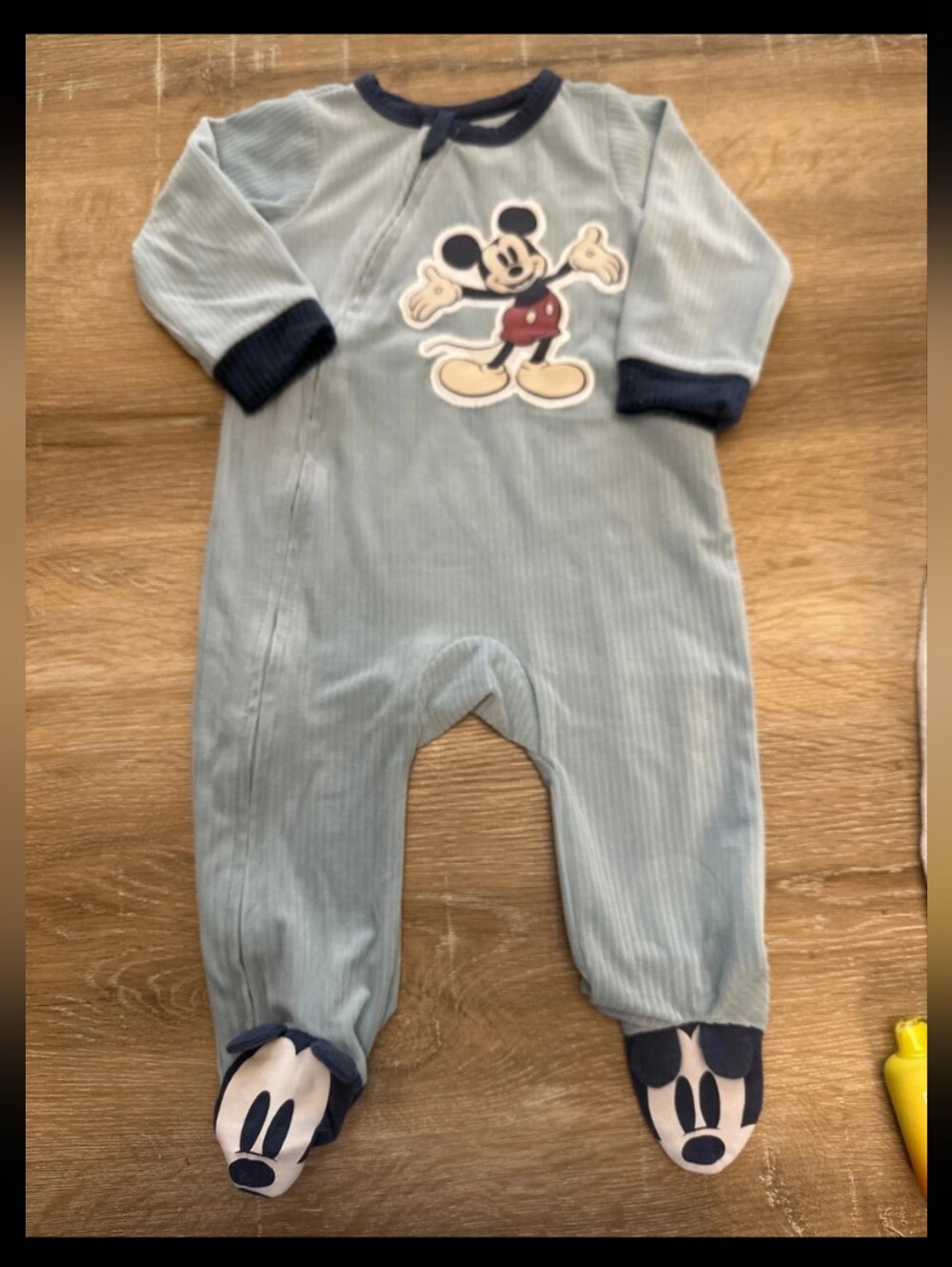 Disney Baby Mickey Mouse Blue Velour Footed Sleeper Romper 6-9M Applique
